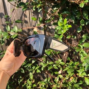 CHANEL dark brown sunglasses w/silver mirror sides